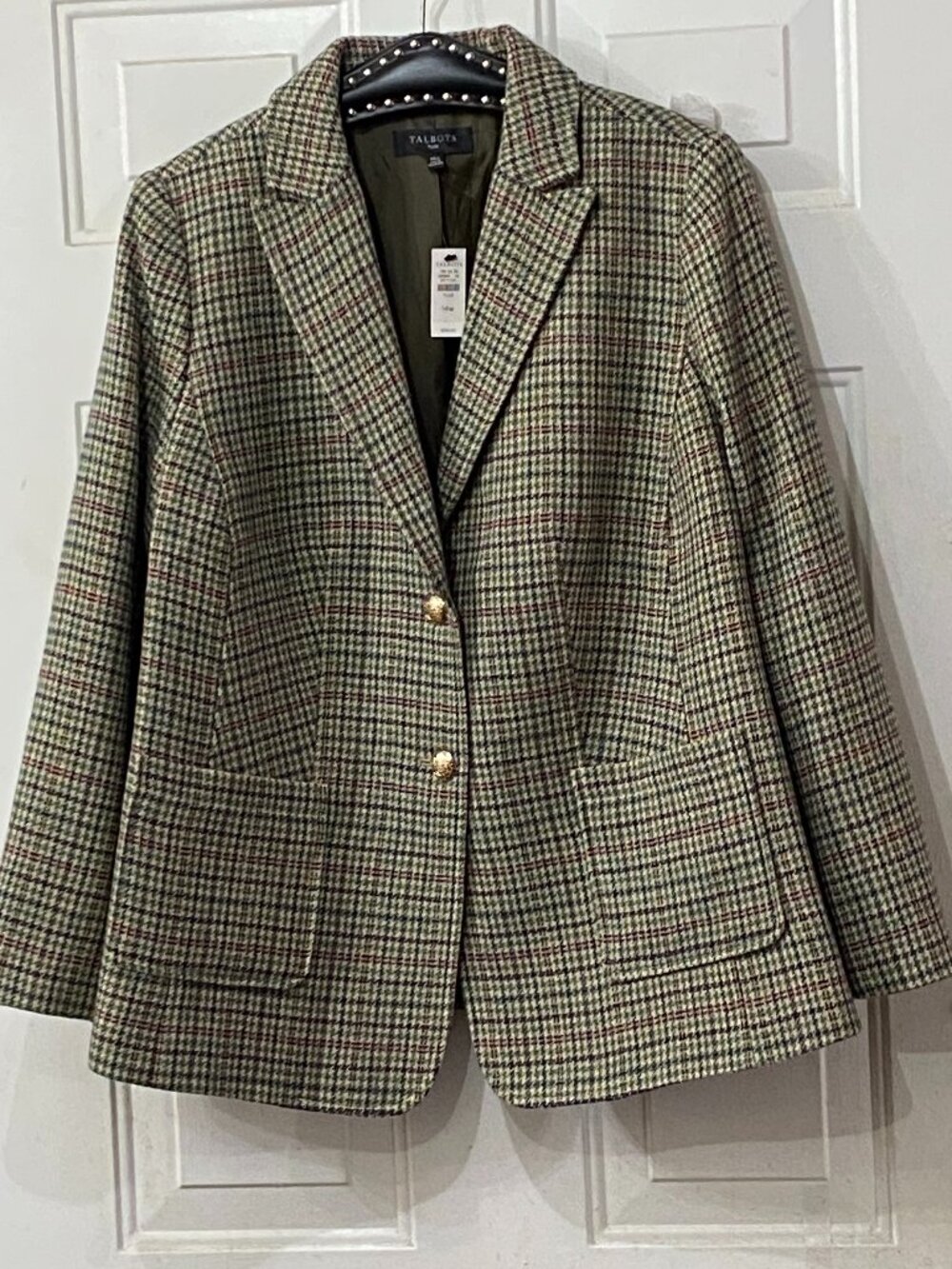 NWT Talbots Sz 14W Womens Wool Blend Jacket Button Front Pockets 2 Pockets Check